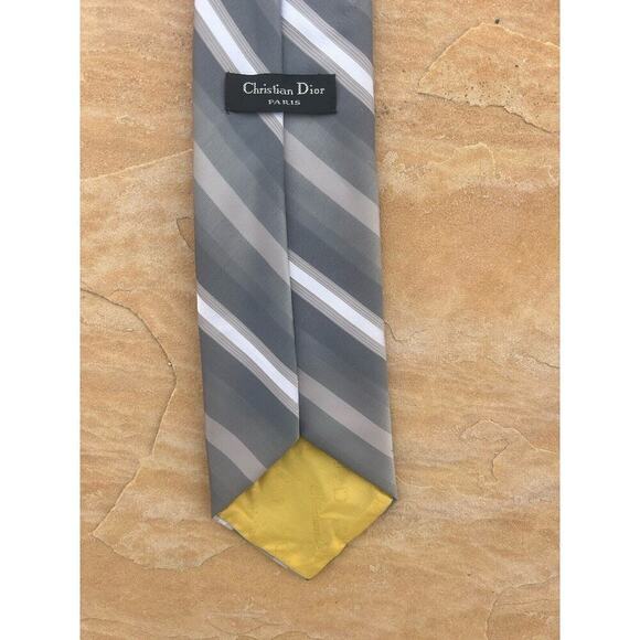 Christian Dior Men's Grey Stripes Polyester Necktie Made in USA - Picture 2 of 2